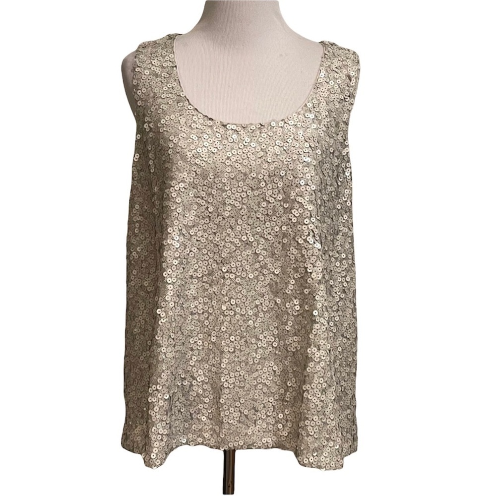 Vince Camuto Gray Sequin Zip Tank M NWT